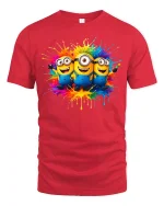 Color Splash Cartoon Trio Graphic T-Shirt Fun Vibrant Art Tee - red t-shirt on white background