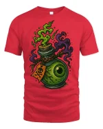 Creepy Eyeball Potion Graphic T-Shirt Spooky Fantasy Art Tee - red t-shirt on white background