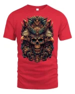 Eagle Guardian Skull T-Shirt Epic Detailed Dark Art Design - red t-shirt on white background