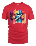 Colorful Basketball Sneaker Graphic T-Shirt Sport Style Tee - red t-shirt on white background