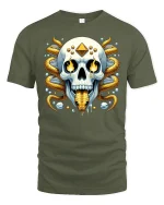 Golden Serpent Skull Graphic T-Shirt Mystic Fantasy Art Tee - military green t-shirt on white background