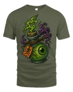 Creepy Eyeball Potion Graphic T-Shirt Spooky Fantasy Art Tee - military green t-shirt on white background
