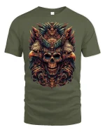 Eagle Guardian Skull T-Shirt Epic Detailed Dark Art Design - military green t-shirt on white background