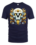 Golden Serpent Skull Graphic T-Shirt Mystic Fantasy Art Tee - navy t-shirt on white background