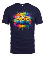 Color Splash Cartoon Trio Graphic T-Shirt Fun Vibrant Art Tee - navy t-shirt on white background