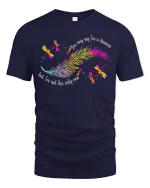 Colorful Feather Dragonfly Graphic T-Shirt Artistic Nature Tee - navy t-shirt on white background