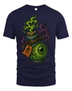 Creepy Eyeball Potion Graphic T-Shirt Spooky Fantasy Art Tee - navy t-shirt on white background