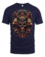 Eagle Guardian Skull T-Shirt Epic Detailed Dark Art Design - navy t-shirt on white background