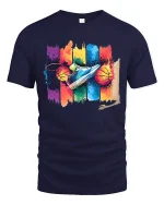Colorful Basketball Sneaker Graphic T-Shirt Sport Style Tee - navy t-shirt on white background