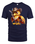 Cowboy Owl Graphic T-Shirt Western Style Cute Bird Tee - navy t-shirt on white background