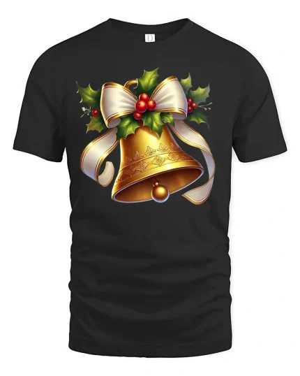 Golden Christmas Bell Festive Holiday T-Shirt - black t-shirt on white background