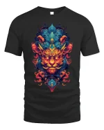 Mystic Fire Lion Tribal Spirit Art Graphic T-Shirt - black t-shirt on white background