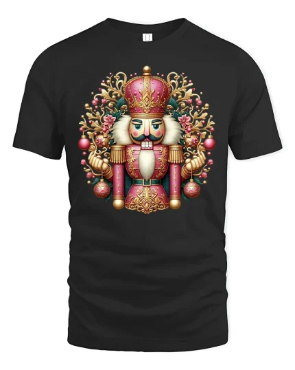 Royal Nutcracker Christmas Ornament Art T-Shirt - black t-shirt on white background