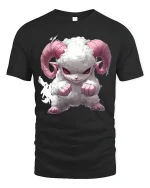 Cute Angry Ram Puffy Horned Beast Cartoon T-Shirt - black t-shirt on white background