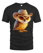 Cute Cowboy Owl Western Country Style Graphic T-Shirt - black t-shirt on white background
