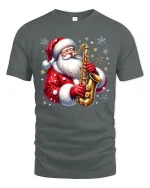 Cool Saxophone Santa Christmas Music Party T-Shirt - gray t-shirt on white background