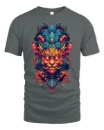 Mystic Fire Lion Tribal Spirit Art Graphic T-Shirt - gray t-shirt on white background