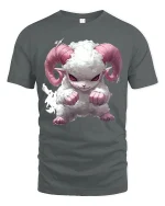 Cute Angry Ram Puffy Horned Beast Cartoon T-Shirt - gray t-shirt on white background