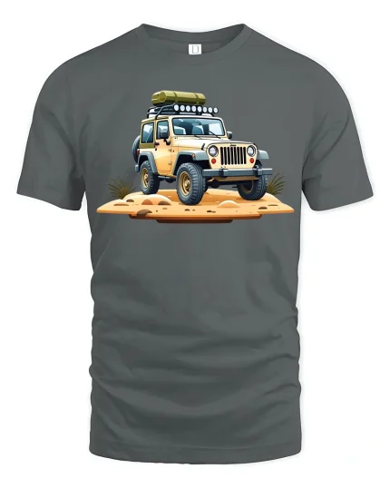 Adventure Off-Road Explorer Rover Jeep T-Shirt - gray t-shirt on white background