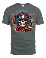 Psychedelic Rock Skull Cool Retro Vibe T-Shirt - gray t-shirt on white background