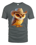 Cute Cowboy Owl Western Country Style Graphic T-Shirt - gray t-shirt on white background