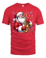 Cool Saxophone Santa Christmas Music Party T-Shirt - red t-shirt on white background