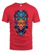 Mystic Fire Lion Tribal Spirit Art Graphic T-Shirt - red t-shirt on white background