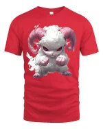 Cute Angry Ram Puffy Horned Beast Cartoon T-Shirt - red t-shirt on white background