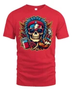 Psychedelic Rock Skull Cool Retro Vibe T-Shirt - red t-shirt on white background