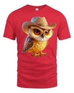 Cute Cowboy Owl Western Country Style Graphic T-Shirt - red t-shirt on white background