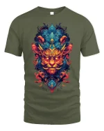 Mystic Fire Lion Tribal Spirit Art Graphic T-Shirt - military green t-shirt on white background