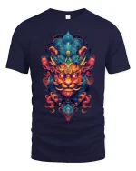 Mystic Fire Lion Tribal Spirit Art Graphic T-Shirt - navy t-shirt on white background