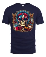 Psychedelic Rock Skull Cool Retro Vibe T-Shirt - navy t-shirt on white background