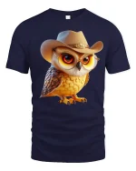 Cute Cowboy Owl Western Country Style Graphic T-Shirt - navy t-shirt on white background