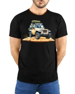 Adventure Off-Road Explorer Rover Jeep T-Shirt - model wearing black tee with hands behind back