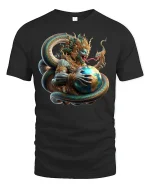Mythic Serpent God Earth Guardian Fantasy Art T-Shirt - black t-shirt on white background