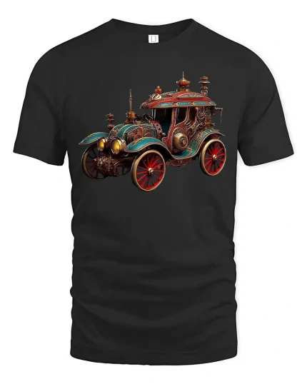 Steampunk Vintage Car Retro Fantasy Machine T-Shirt - black t-shirt on white background