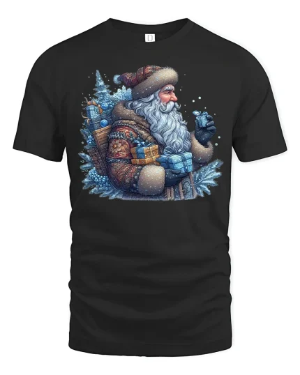 Vintage Winter Santa Gifts Frosty Christmas Graphic Tee - black t-shirt on white background
