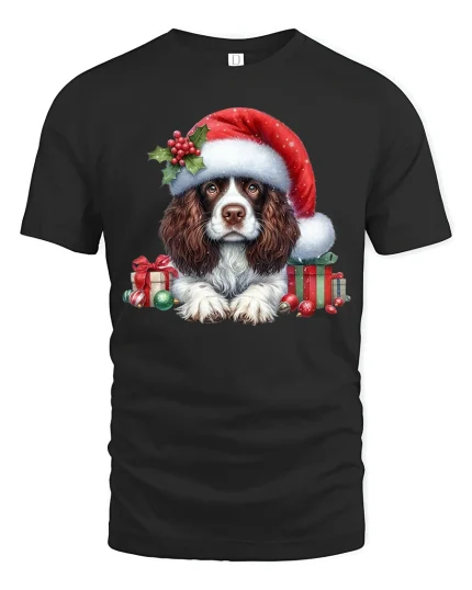 Christmas Dog Santa Hat Cute Holiday Pup Graphic Tee - black t-shirt on white background
