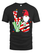 Christmas Love Gnome Cute Holiday Lights Graphic T-Shirt - black t-shirt on white background