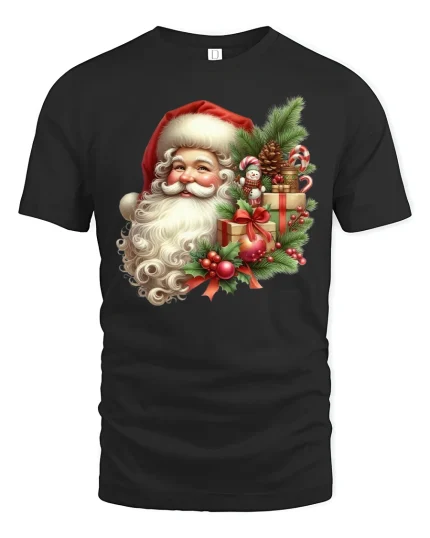 Classic Santa Merry Christmas Gift Graphic T-Shirt - black t-shirt on white background