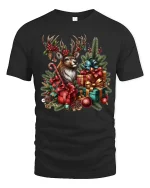 Festive Reindeer Christmas Gifts Holiday Graphic T-Shirt - black t-shirt on white background