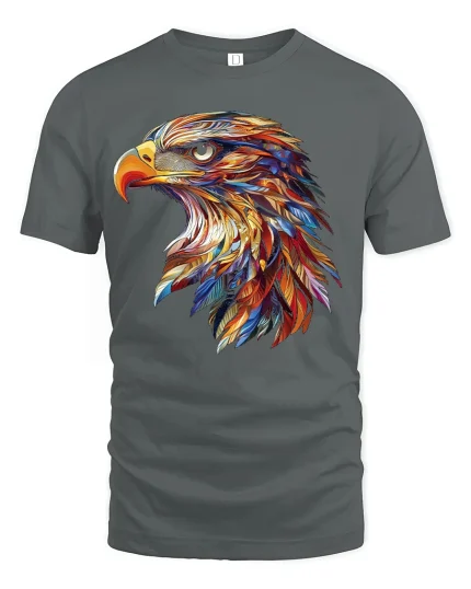 Majestic Eagle Burst Art Graphic T-Shirt for Men - gray t-shirt on white background