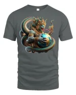 Mythic Serpent God Earth Guardian Fantasy Art T-Shirt - gray t-shirt on white background