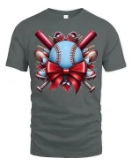 Baseball Gift Bow Holiday Sports Fan Graphic T-Shirt - gray t-shirt on white background