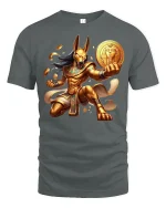 Golden Anubis Warrior Art Graphic T-Shirt for Men - gray t-shirt on white background