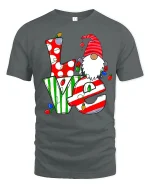 Christmas Love Gnome Cute Holiday Lights Graphic T-Shirt - gray t-shirt on white background