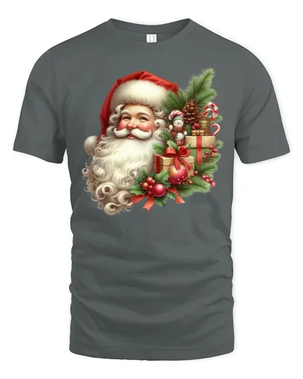 Classic Santa Merry Christmas Gift Graphic T-Shirt - gray t-shirt on white background