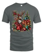 Festive Reindeer Christmas Gifts Holiday Graphic T-Shirt - gray t-shirt on white background