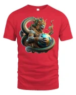 Mythic Serpent God Earth Guardian Fantasy Art T-Shirt - red t-shirt on white background